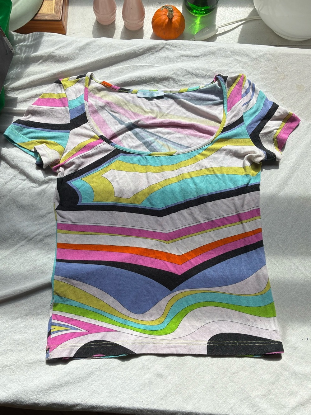 Emilio Pucci Multicolor Wave-Striped Scoop Neck Tee